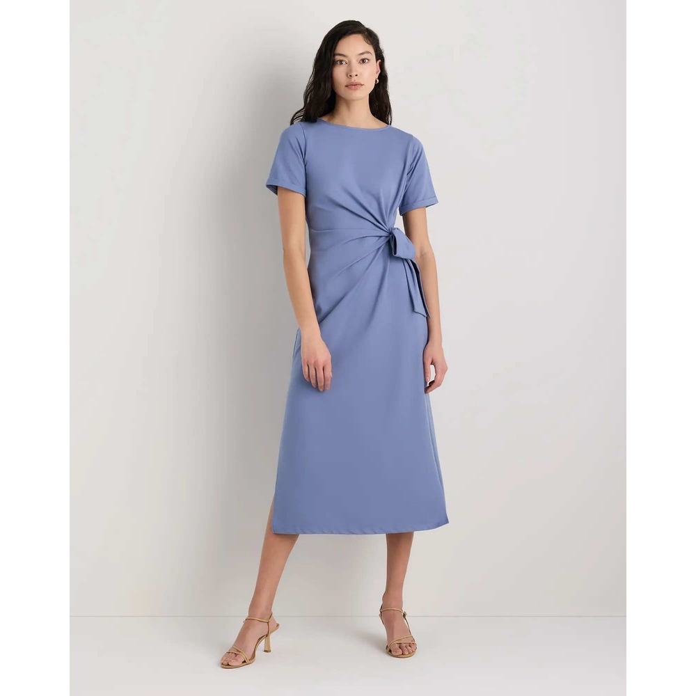 Quince Cotton Jersey Knit Side Tie Midi Dress Moonstone Blue Small NWT